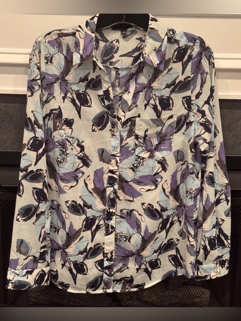 The Limited Light Blue With Purple Floral Button-Up Blouse